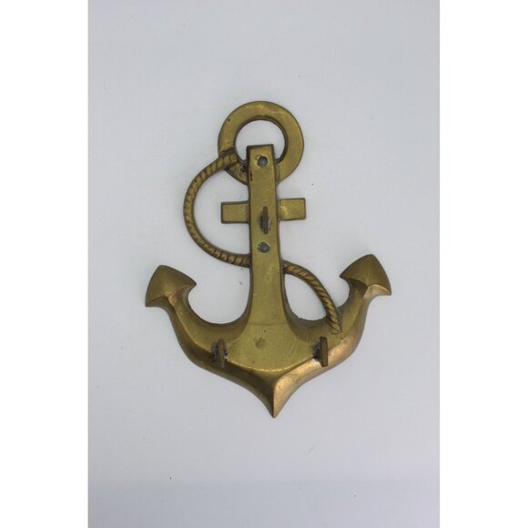 Vintage Brass Anchor Wall Hook Nautical 3 Hook Hanger Solid Brass Rope Detail 6x - Picture 2 of 7